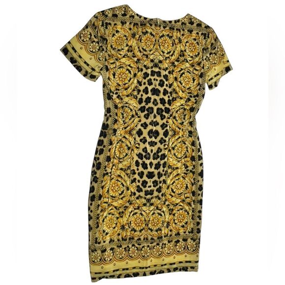 Vintage 100% Silk Bloomingdale’s Yellow Leopard Print Short Sleeve Sheath Dress - Picture 3 of 7